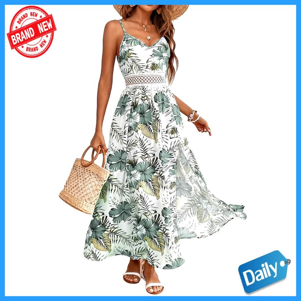 Floral Maxi Dress Sleeveless V-Neck Boho Beach Vacation Summer - Picture 1 of 6